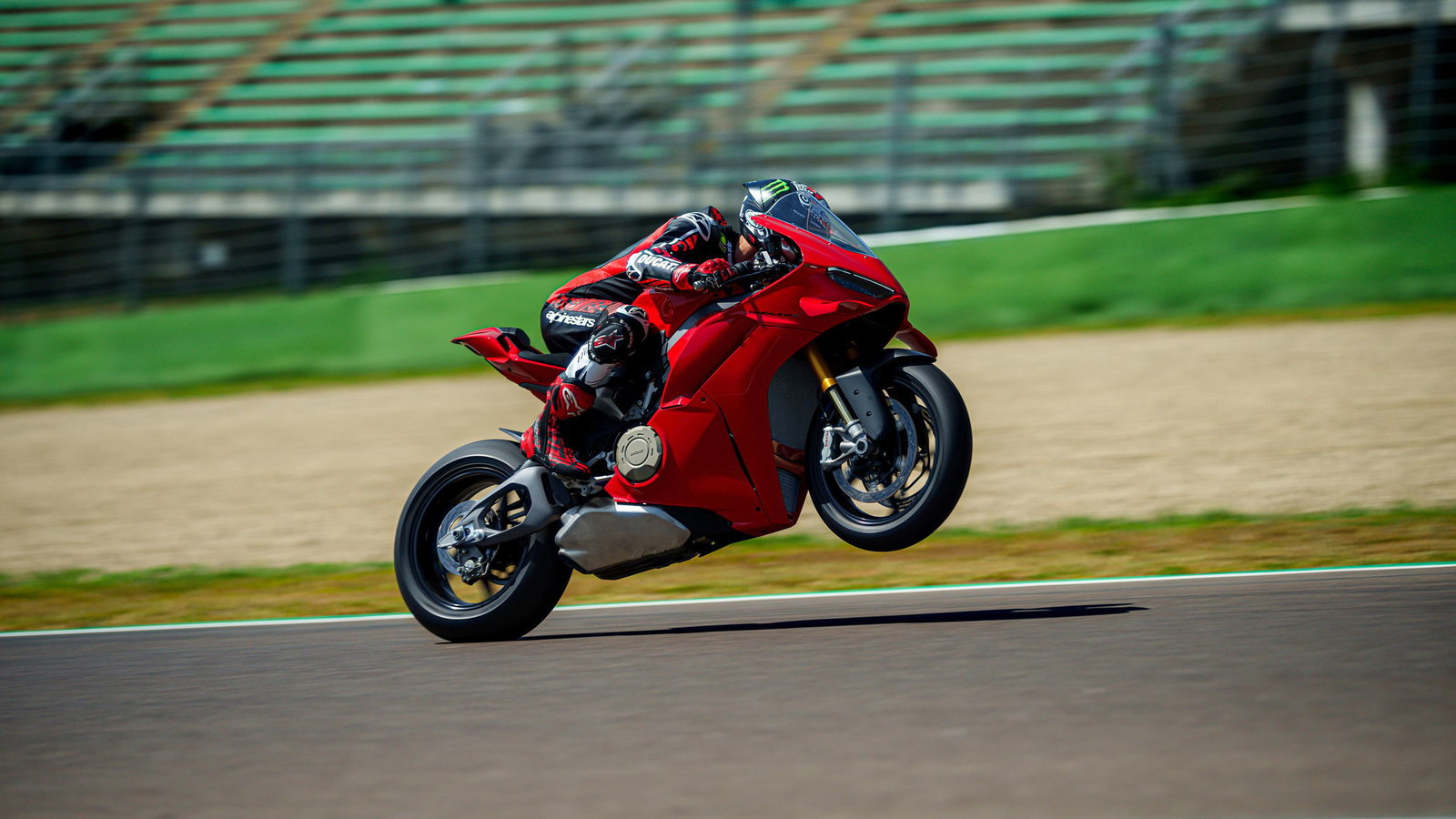 A Ducati motorbike pulling a wheelie